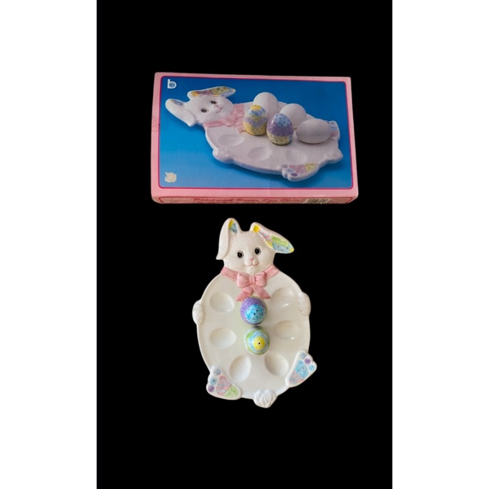 Patchwork Ceramic Easter Egg Display Plate and matching salt and pepper shakers